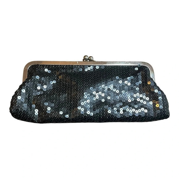 Ann Taylor LOFT Black Sequin Clutch Bag Purse Evening Cocktail 10.5"X4.5" NWT - Picture 3 of 7